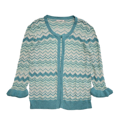 Artigiano Vintage 90's Blue Zig Zag 3/4 Sleeve Cardigan Womens UK M