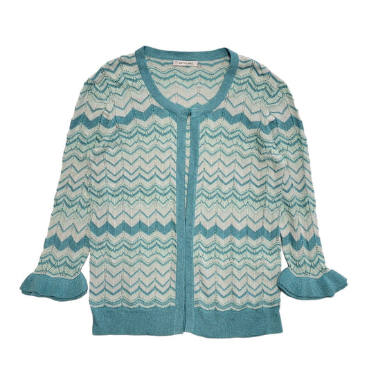 Artigiano Vintage 90's Blue Zig Zag 3/4 Sleeve Cardigan Womens UK M