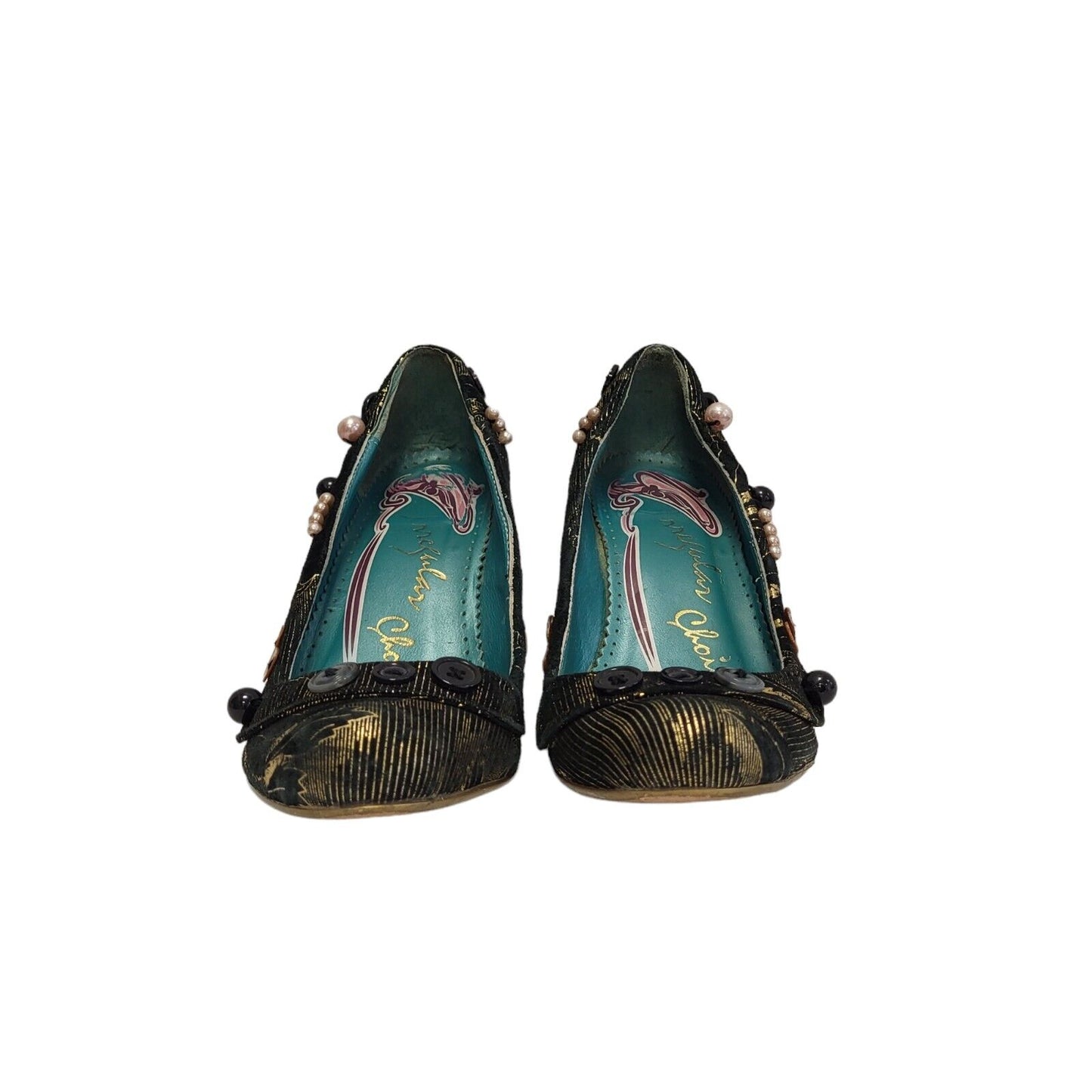 Vintage Black & Gold Slip-on Heels Shoes Uk Women's Size Unknown