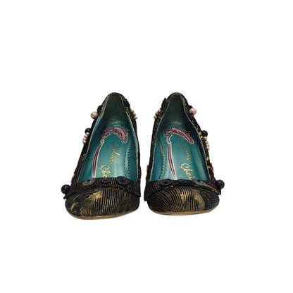 Vintage Black & Gold Slip-on Heels Shoes Uk Women's Size Unknown