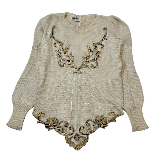 Elizabeth 80s Vintage Beige Wool Jumper Women's Size M Eu 38