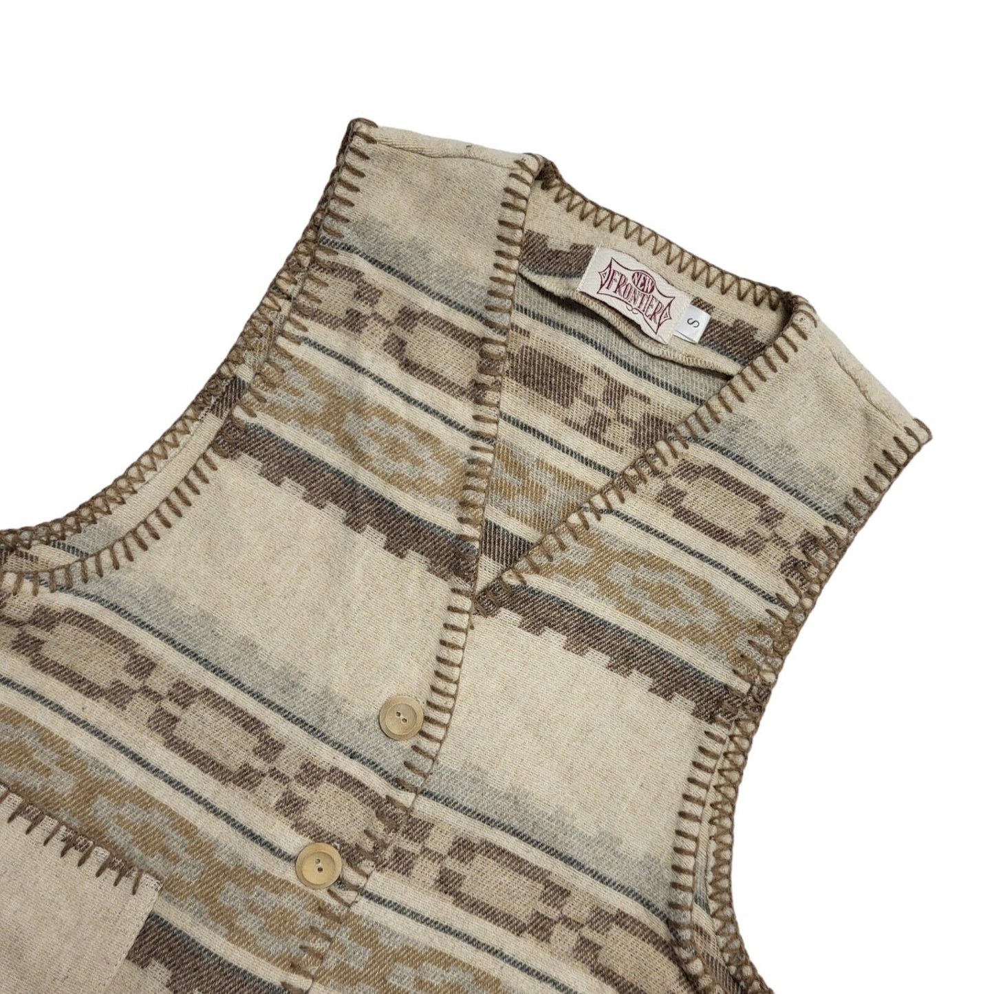 New Frontier 90s Beige Button Wool Blend Waistcoat Uk Women's Size Small
