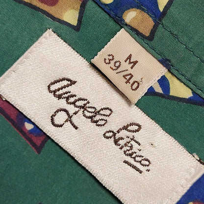 Angelo Litrico 90s Vintage Green Retro Abstract Silk Shirt Men's Size M