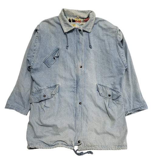 Vintage 80s Light Blue Zip & Snap Denim Jacket Uk Women's Size 16