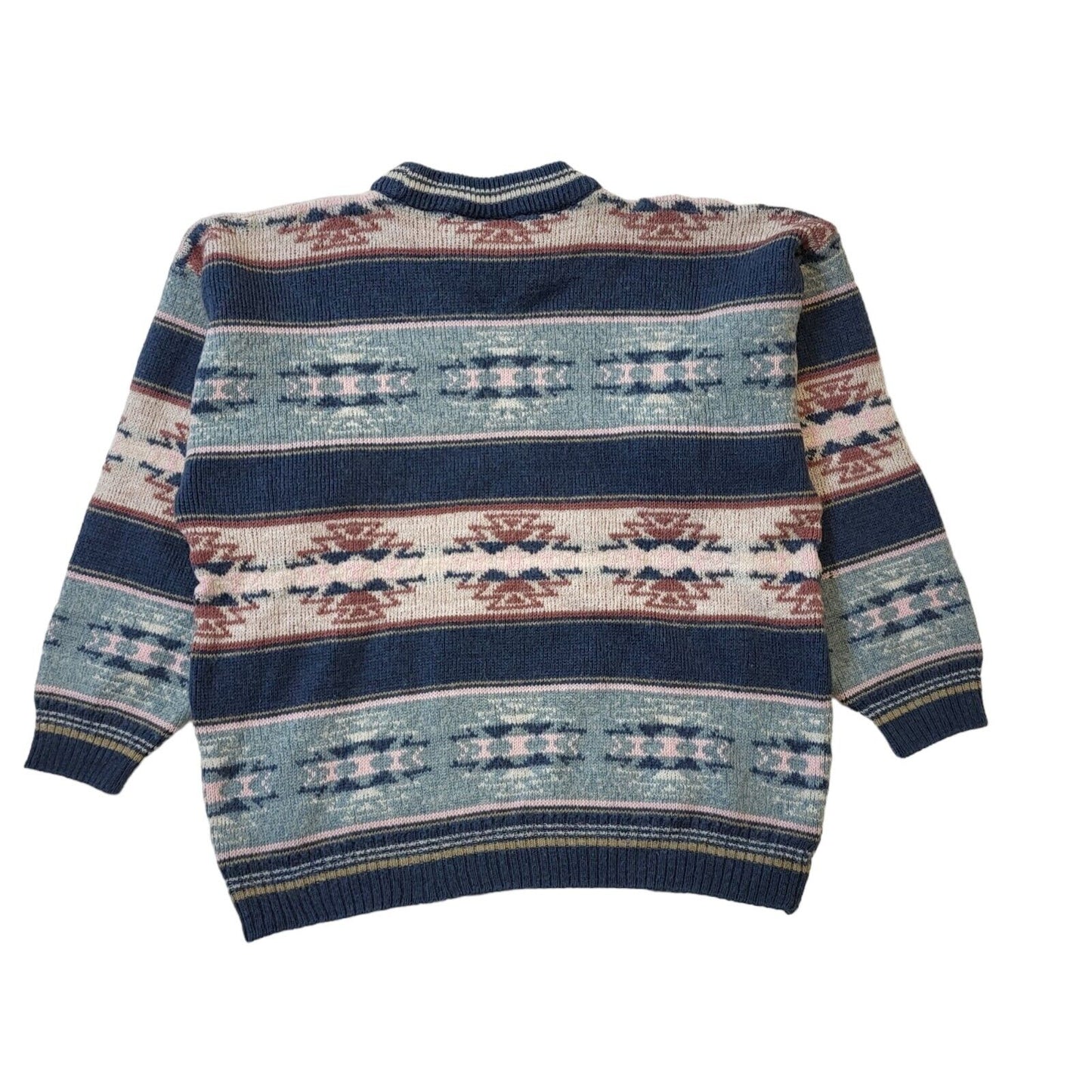 Deuce 90s Vintage Pink & Blue Round Neck Jumper Women's Size L