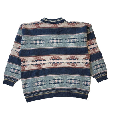 Deuce 90s Vintage Pink & Blue Round Neck Jumper Women's Size L