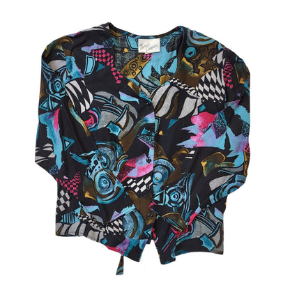Three's Company 90s Vintage Black Blue 3/4 Sleeve Blouse Women's Size 14 Eu 42