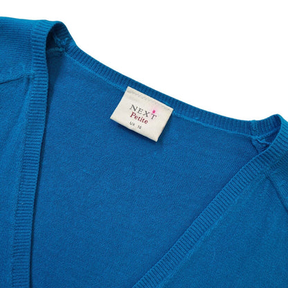 Next Y2K Petite Blue Cropped Button Up Cardigan Womens UK Size 14