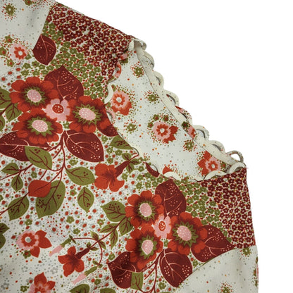 70s Vintage White Pink Green Floral Fit & Flare Daywear Dress Women's 12