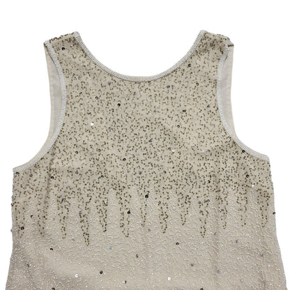 Vintage 80's Cream Sequin Sleeveless knee Length Shift Dress Womens UK 10