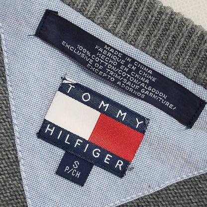 Tommy Hilfiger 90's Jumper Grey V-Neck Long Sleeve Mens UK S