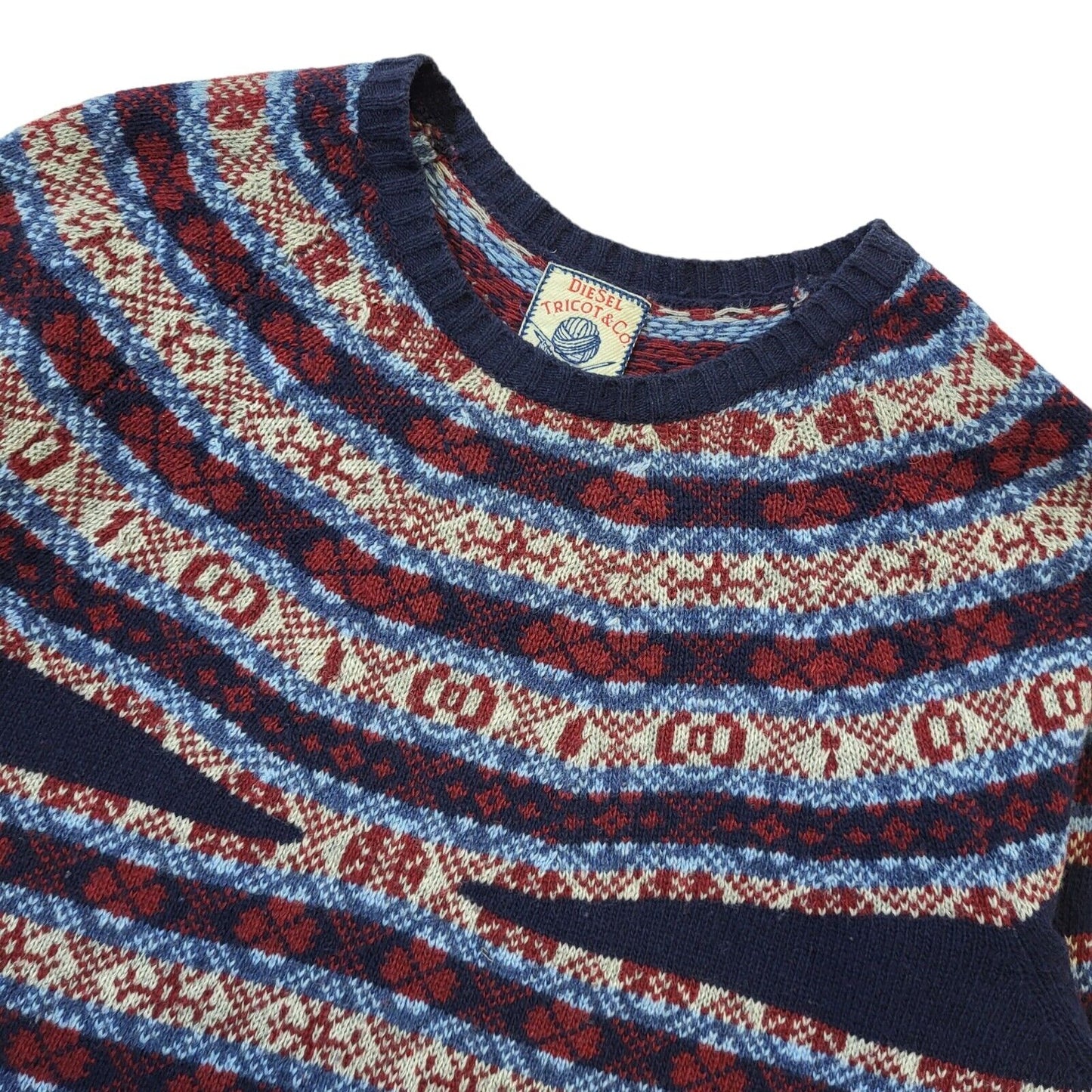 Diesel Tricot & Co Blue & Red Round Neck Jumper Women's Medium