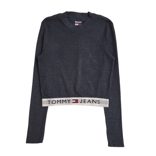 Tommy Hilfiger Grey Y2K Round Neck Jumper Uk Women's Size Medium