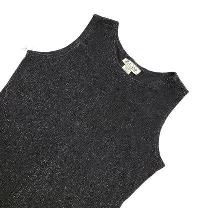 Es.Se Vintage 80's Black & Silver Sleeveless Long Glitter Dress Womens UK L