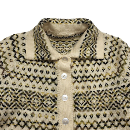 Vintage 70's Beige & Green Button Up Cardigan Uk Women's UK Size 12