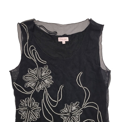 Phase Eight Y2k Black Sleeveless Floral Blouse Uk Women's size 10