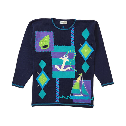 90s Vintage Nautical Jumper Women's Size S Eu 36
