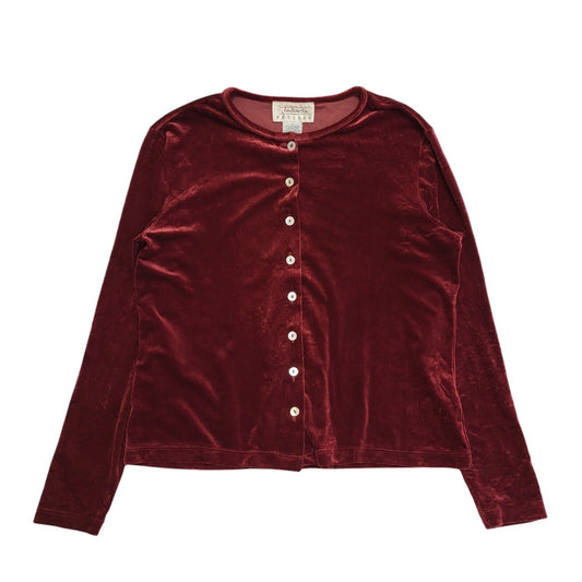 Talbots Petite Vintage 90's Burgundy Button Velour Cardigan Womens UK Size S
