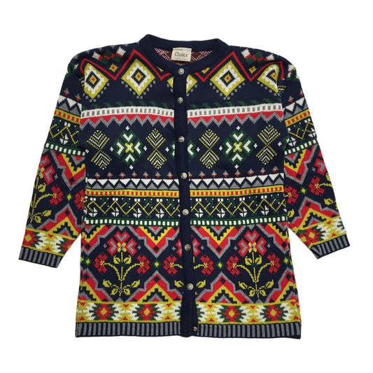 Choice Vintage 90's Blue & Red Cardigan Uk Women's Size 16