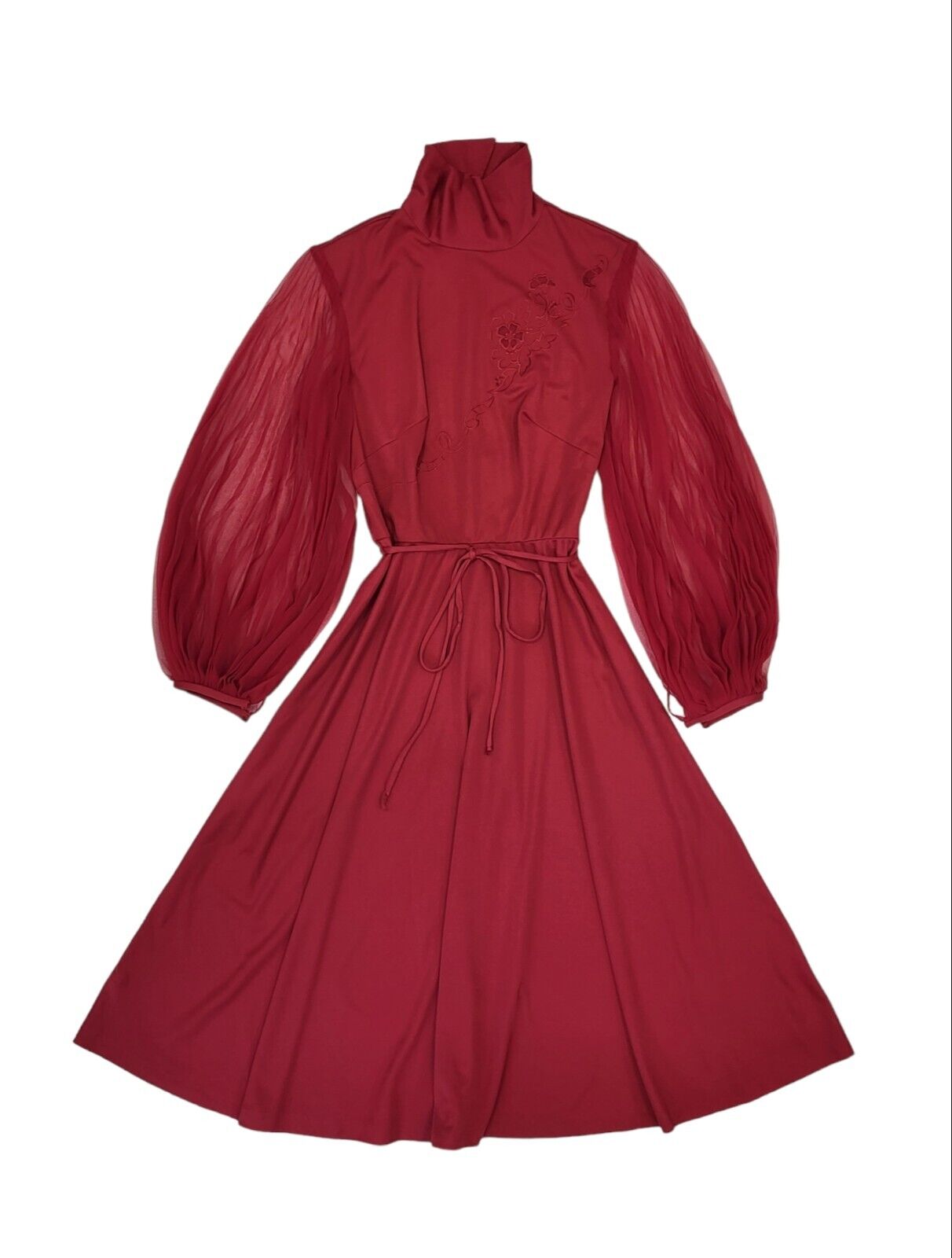 Treasures 70s Vintage Red Balloon Sleeve Party Dress Women's Size 14