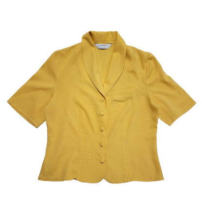St Michael Vintage 80's Yellow Button Up Short Sleeve Blouse Uk Women's 14
