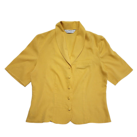 St Michael Vintage 80's Yellow Button Up Short Sleeve Blouse Uk Women's 14
