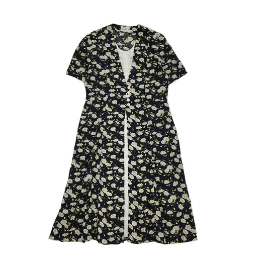 90s Vintage Kenzie Black & White Floral Button Daywear Dress Women's Size 10