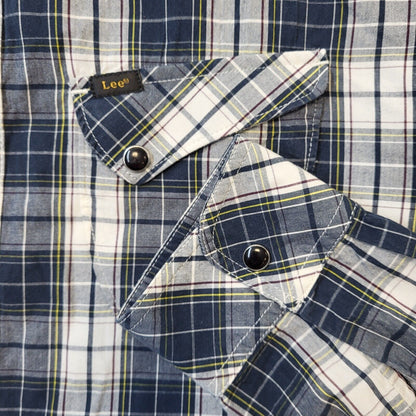 Lee Blue & White Check Snap Western Shirt Men's Size Large
