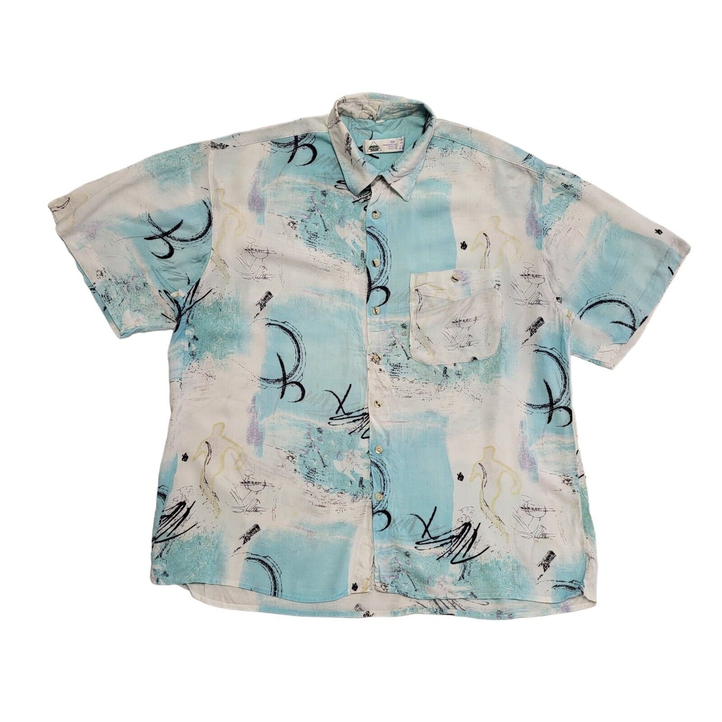 New Fast 90s Blue White Abstract Short Sleeve Retro Shirt Uk Men's Size XL