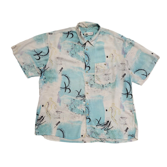 New Fast 90s Blue White Abstract Short Sleeve Retro Shirt Uk Men's Size XL