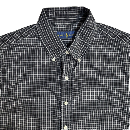 Ralph Lauren Black & white Checked Vintage 90's Long Sleeve Shirt UK Men's M
