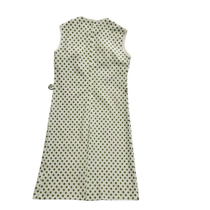 Vintage 70s Whit & Green Polka Sleeveless Dress Uk Women's Size 14
