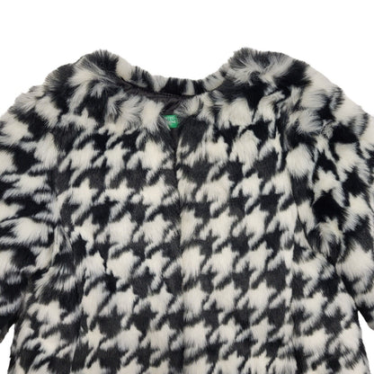 United Colors Of Benetton Black & White Faux Fur Jacket Uk Girl's Age 2