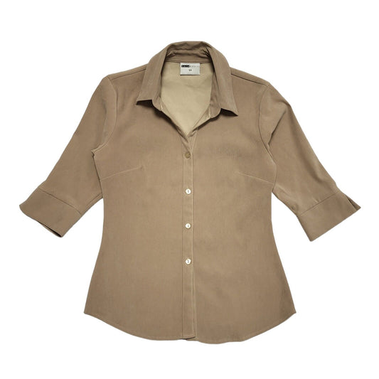 Sara Women Vintage 80's Brown 3/4 Length Sleeve Shirt Womens UK 12