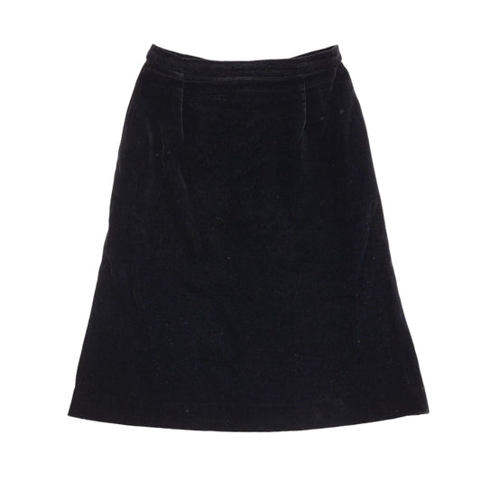 Vintage 80's Black Velour Midi Skirt Womens UK Size 14 W30