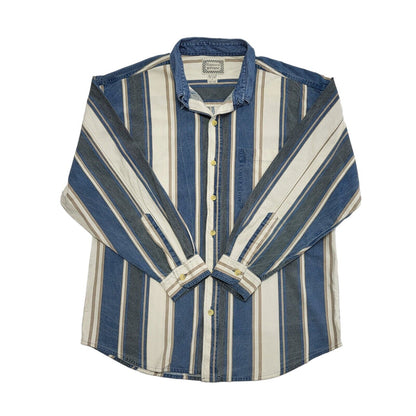 Rhinoceros 90's Blue & White Striped Long Sleeve Shirt Uk Men's UK XL