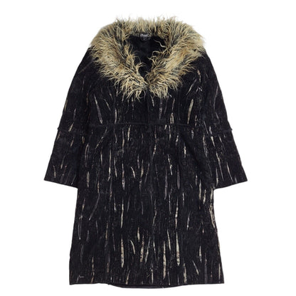 Text Black 90s Vintage Faux Fur Coat Uk Women's Size Large