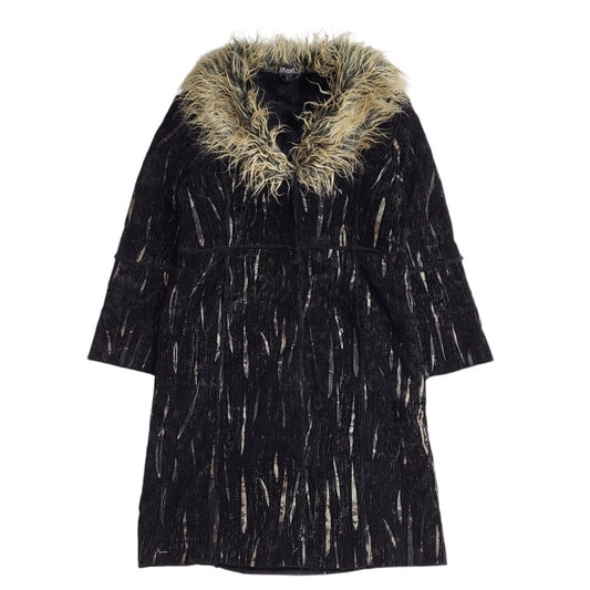 Text Black 90s Vintage Faux Fur Coat Uk Women's Size Large