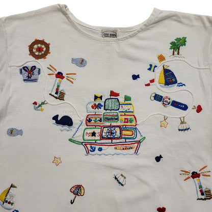 Cuse Berry Sailing Theme Vintage White T-Shirt Womens UK M