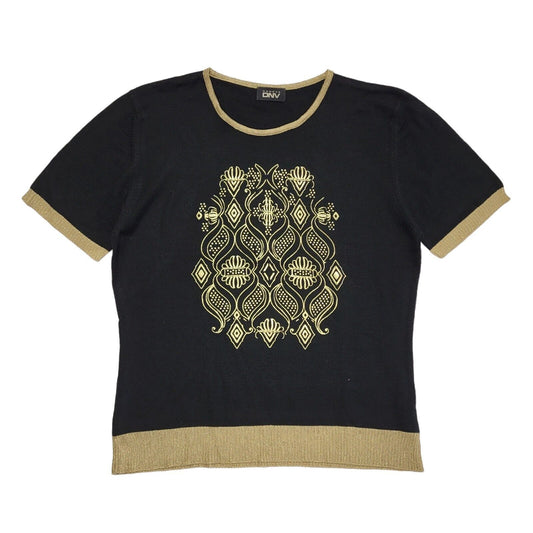 DNV Vintage 90's Black & Gold Short Sleeve Jumper UK Womens Size XL