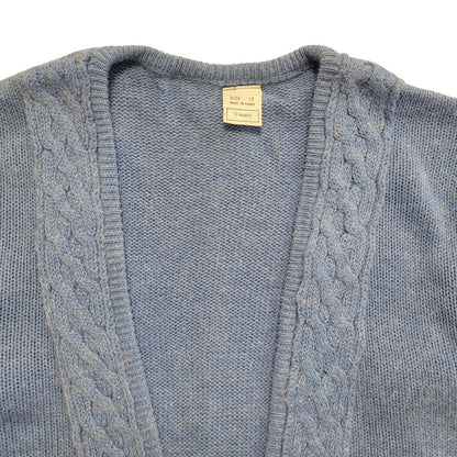 Vintage 80s Blue Knit Low V-Neck Cardigan UK Women's Size Large 12