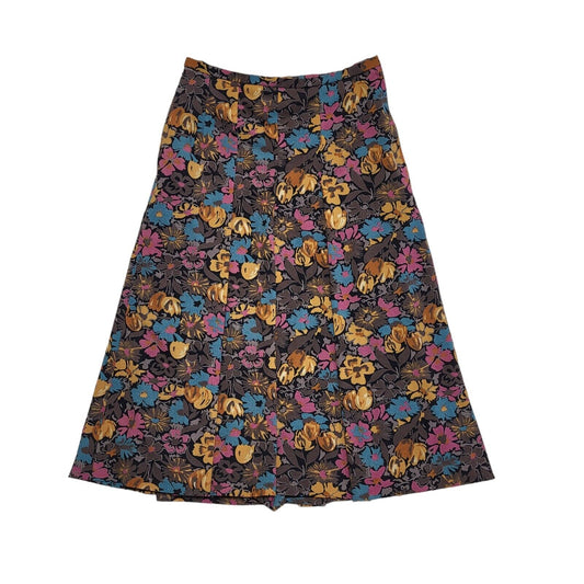 Vintage 70s Pink Blue Floral Pleated Skirt Uk Women's Size 8 W26