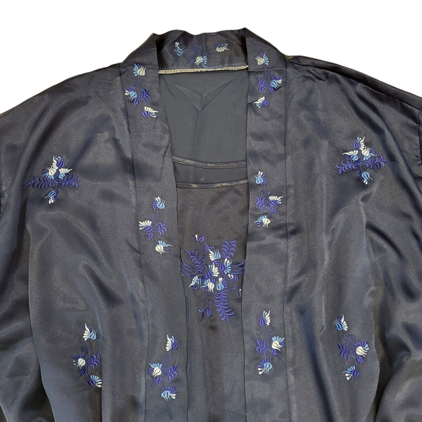 Vintage Navy Floral Dressing Gown & Slip Dress Womens UK 14