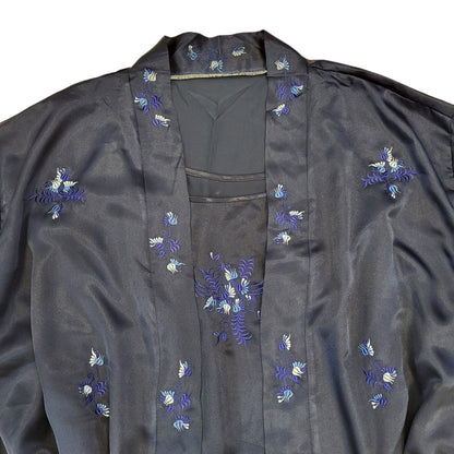Vintage Navy Floral Dressing Gown & Slip Dress Womens UK 14