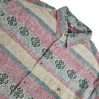 Turbo 90s Pink & Green Geometric Long Sleeve Flannel Shirt Uk Men's Size Large