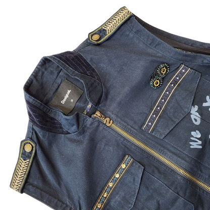 Desigual Y2K Navy Blue Sleeveless Zip Up Gilet Women's Size 12