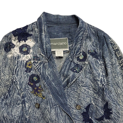 Marciano Bleach Blue 80s Vintage Button Denim Jacket Uk Women's Size 12