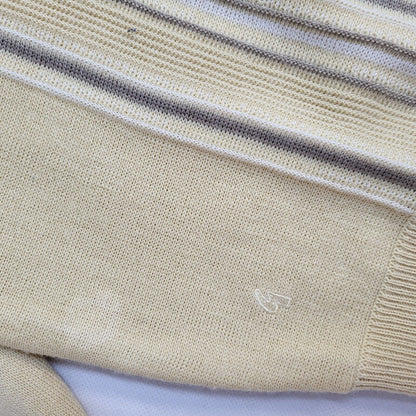 Gabicci Yellow Striped V-Neck Vintage 90's Jumper Men's UK M