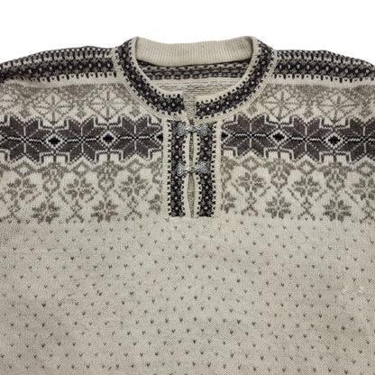 Vintage 80's Beige 1/4 Buckle Reindeer Jumper UK Womens Size XL