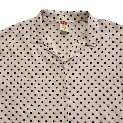 Clock House Vintage 90's White & Blue Polka Dot Womens Shirt UK Size 12